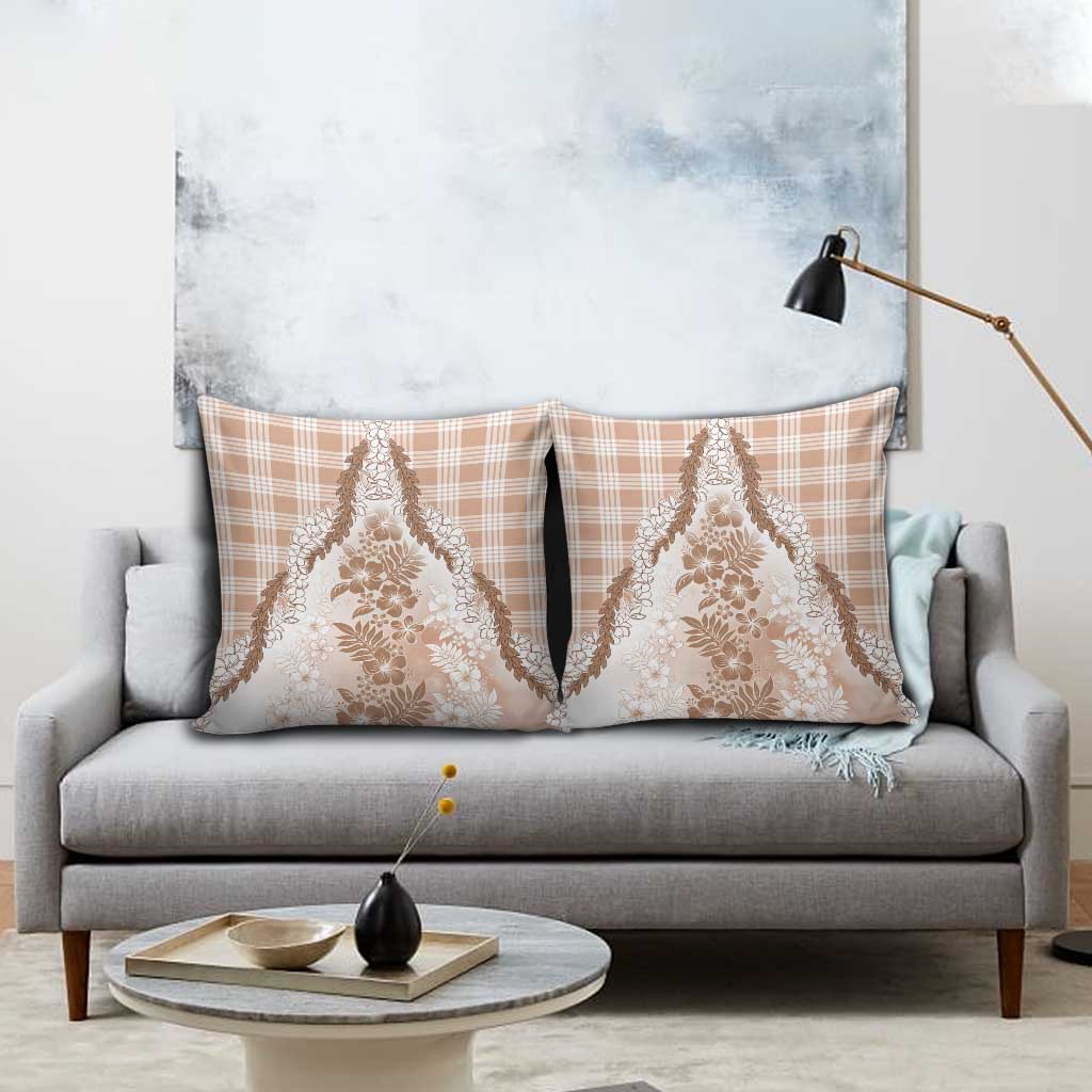 Aloha Hawaii Palaka Pillow Cover Beige Plumeria Lei - Polynesian Pride