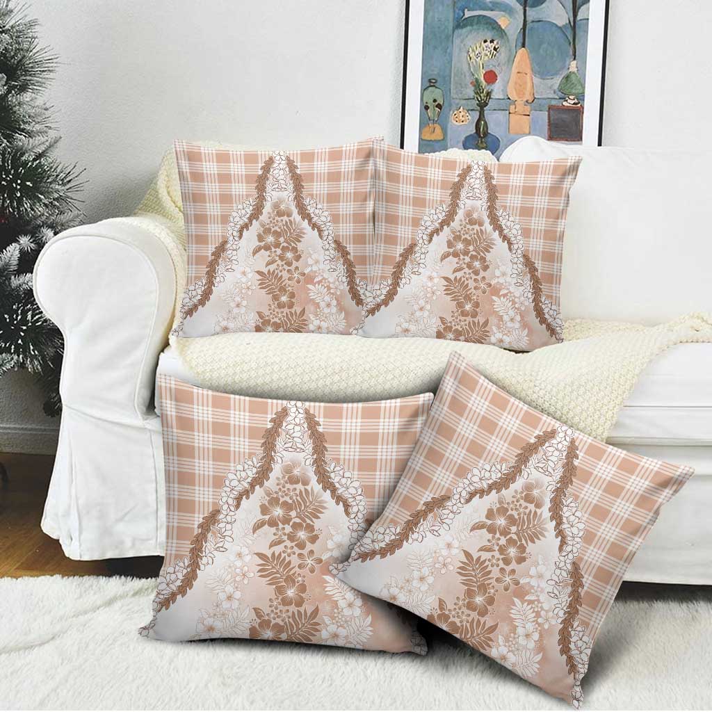 Aloha Hawaii Palaka Pillow Cover Beige Plumeria Lei - Polynesian Pride