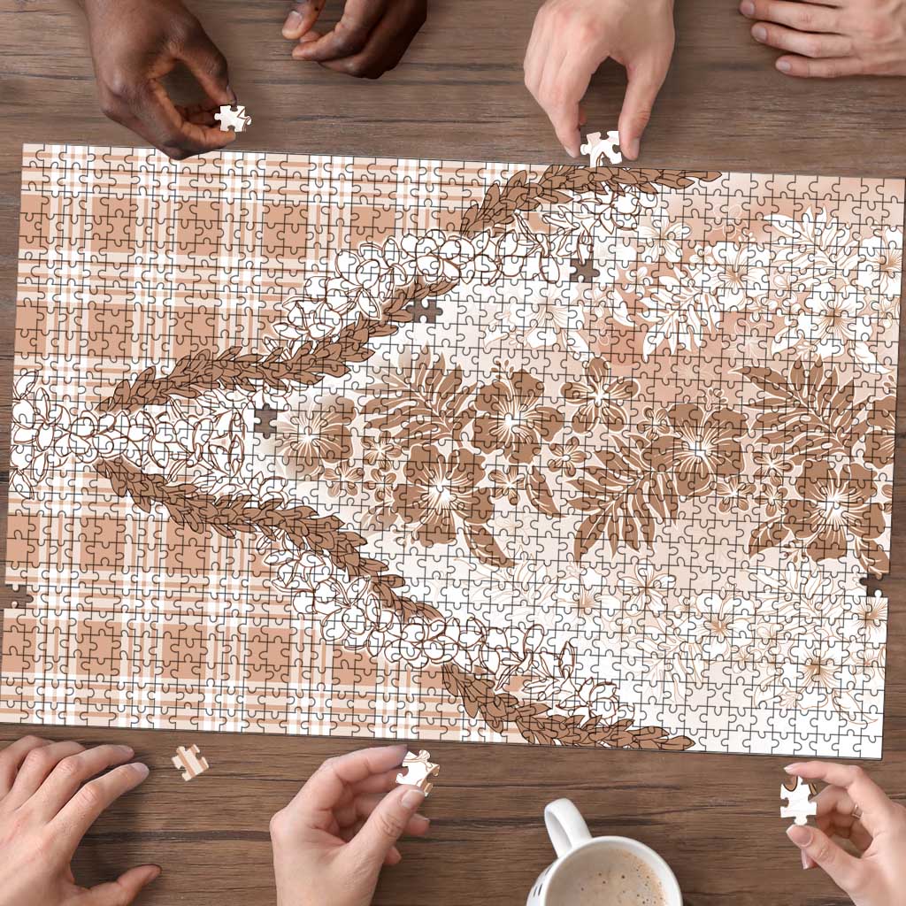 Aloha Hawaii Palaka Puzzle Beige Plumeria Lei - Polynesian Pride