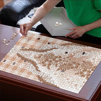 Aloha Hawaii Palaka Puzzle Beige Plumeria Lei - Polynesian Pride