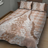 Aloha Hawaii Palaka Quilt Bed Set Beige Plumeria Lei - Polynesian Pride