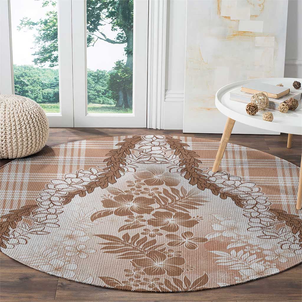 Aloha Hawaii Palaka Round Carpet Beige Plumeria Lei - Polynesian Pride