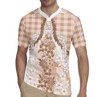 Aloha Hawaii Palaka Rugby Jersey Beige Plumeria Lei - Polynesian Pride