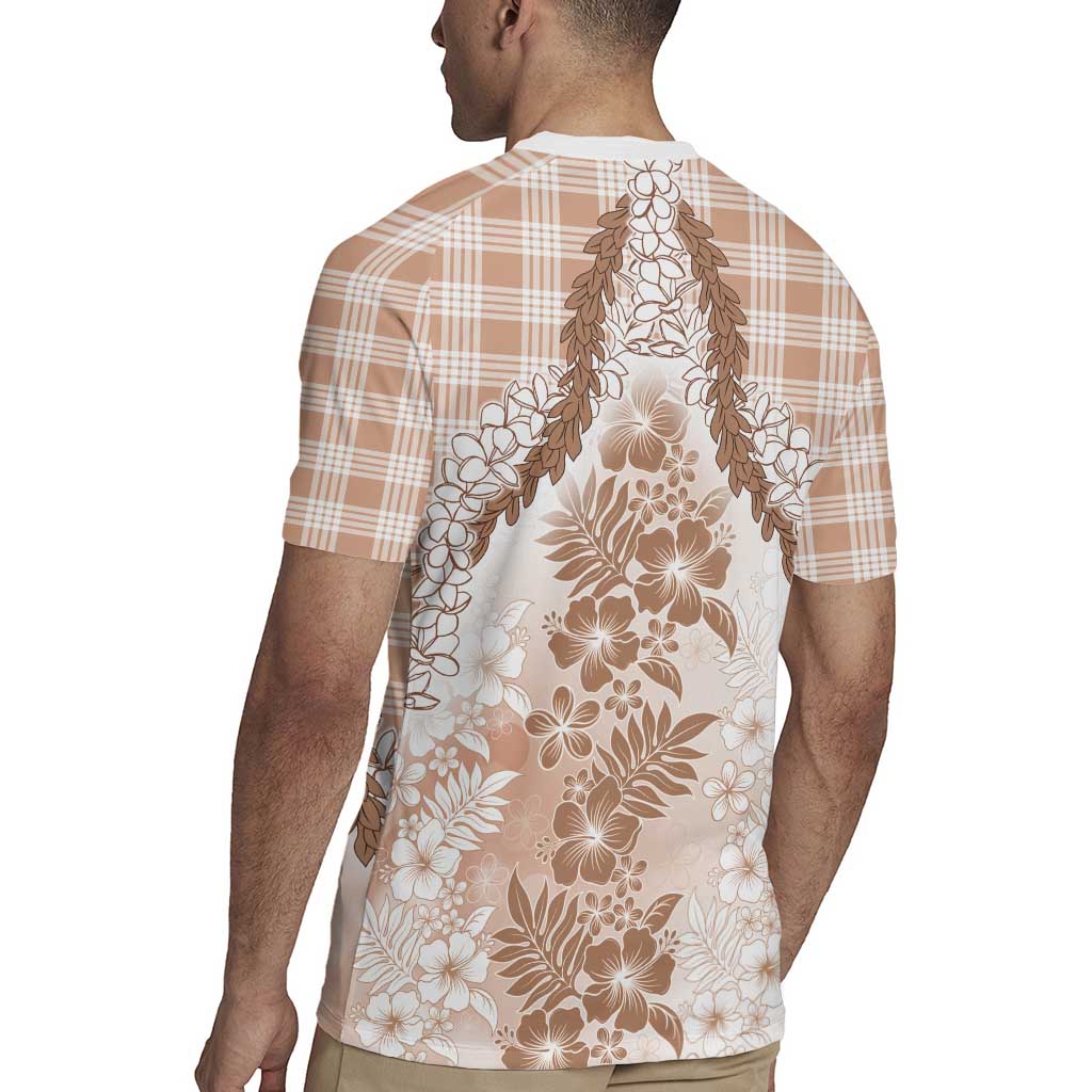 Aloha Hawaii Palaka Rugby Jersey Beige Plumeria Lei - Polynesian Pride