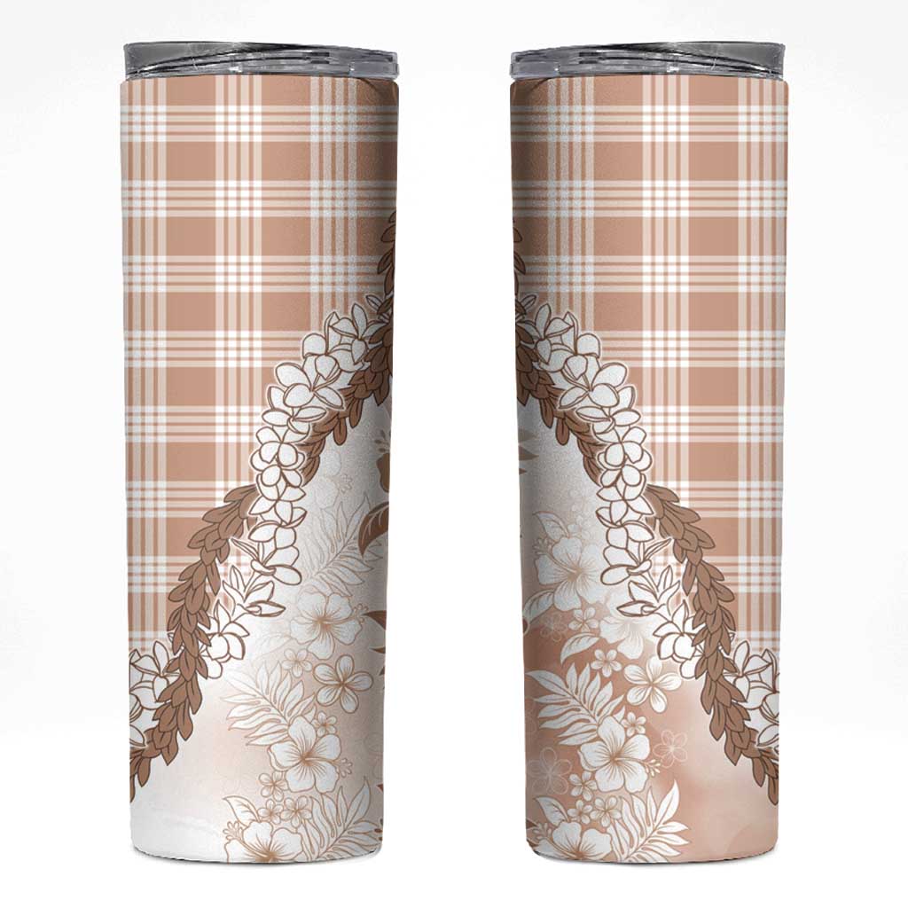 Aloha Hawaii Palaka Skinny Tumbler Beige Plumeria Lei - Polynesian Pride