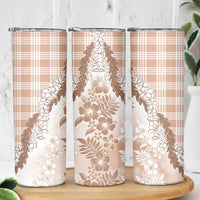 Aloha Hawaii Palaka Skinny Tumbler Beige Plumeria Lei - Polynesian Pride