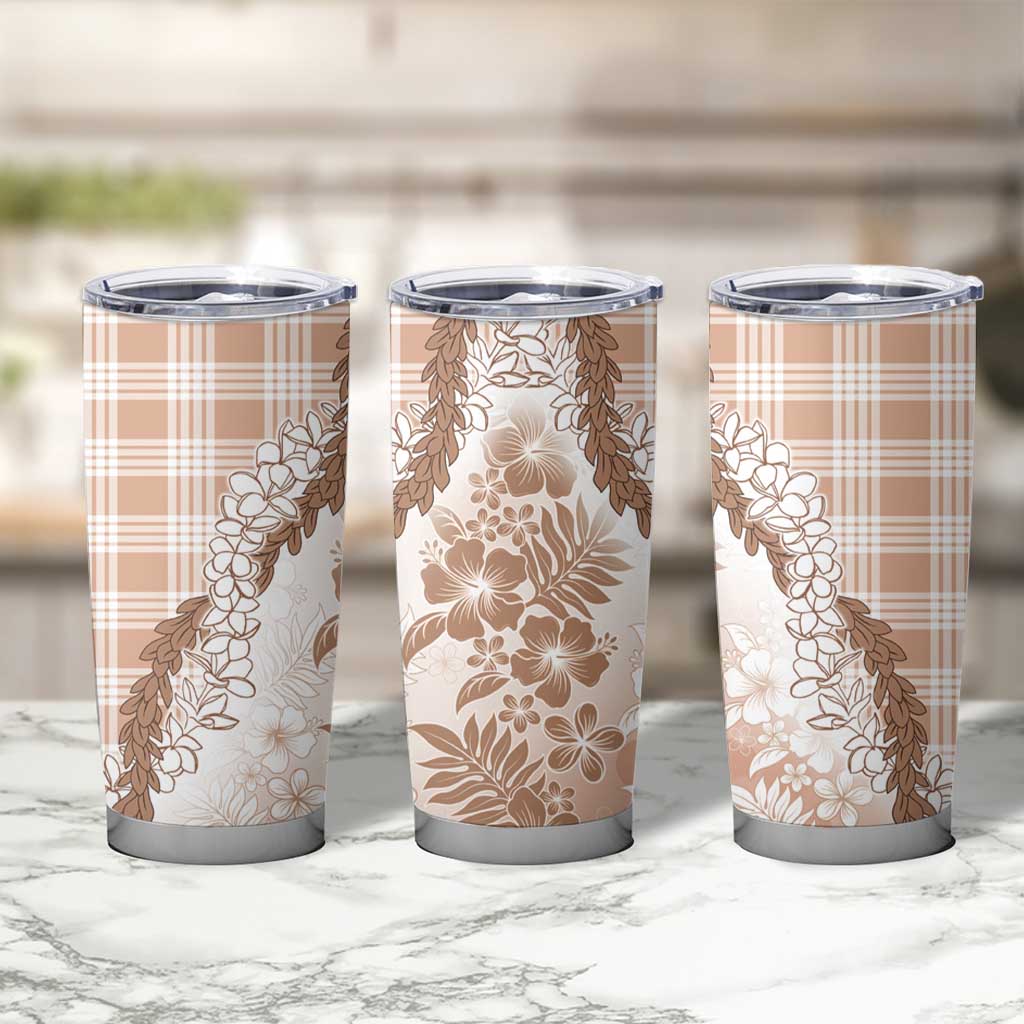 Aloha Hawaii Palaka Tumbler Cup Beige Plumeria Lei - Polynesian Pride