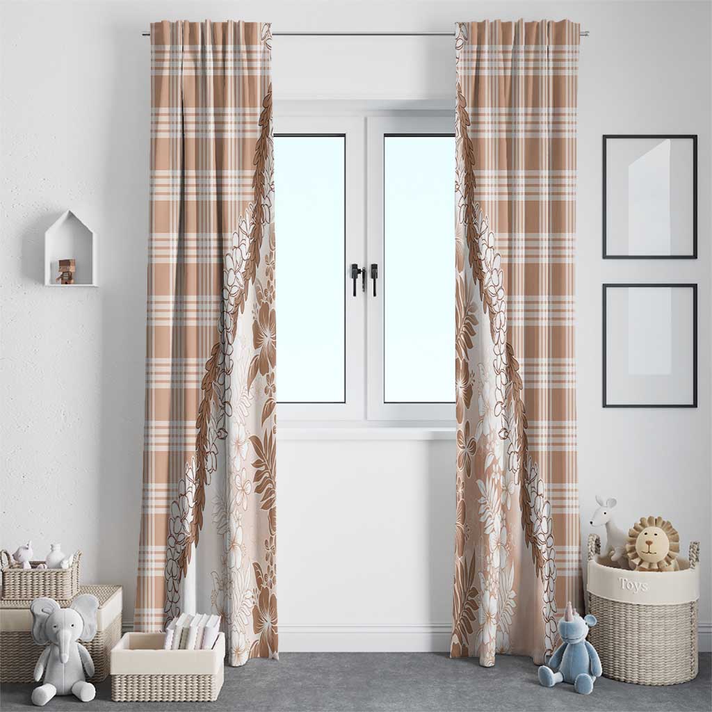 Aloha Hawaii Palaka Window Curtain Beige Plumeria Lei - Polynesian Pride