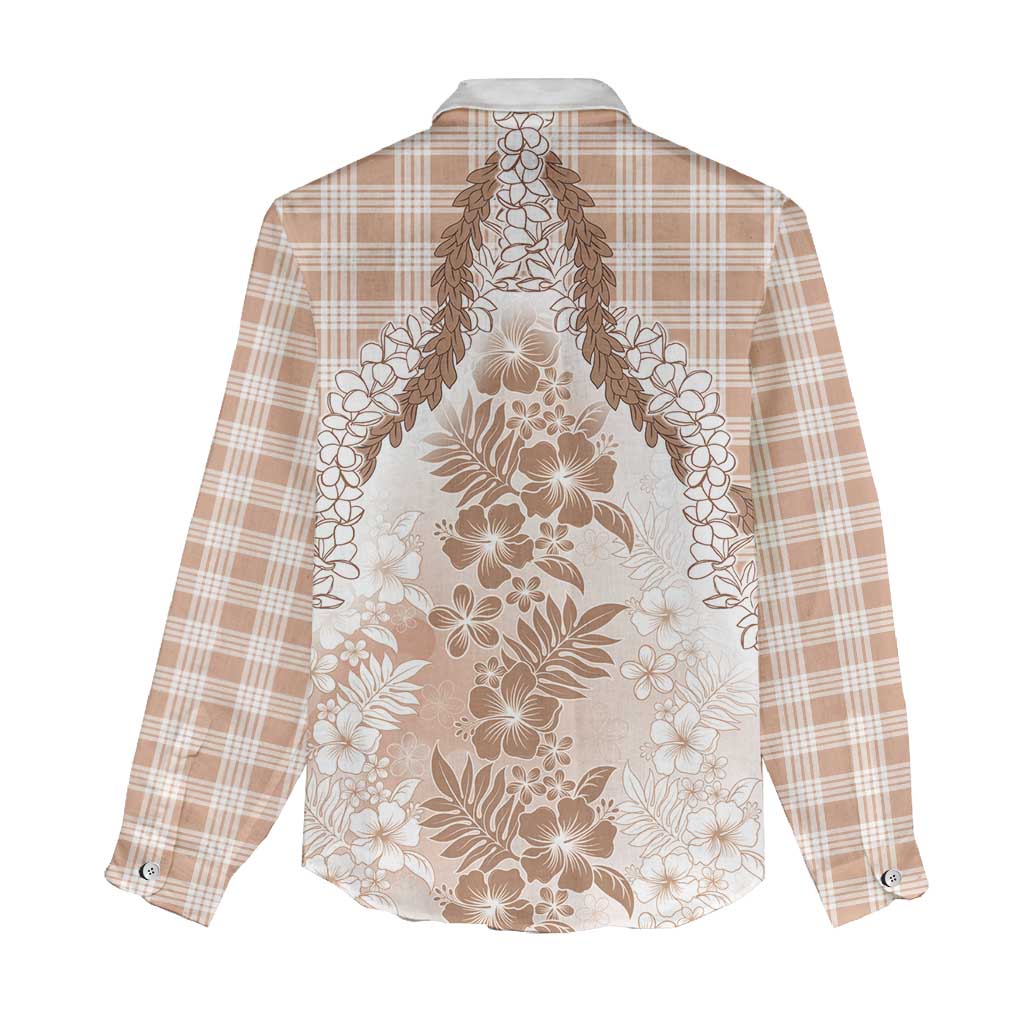 Aloha Hawaii Palaka Women Casual Shirt Beige Plumeria Lei - Polynesian Pride