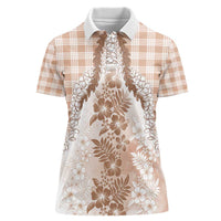 Aloha Hawaii Palaka Women Polo Shirt Beige Plumeria Lei - Polynesian Pride