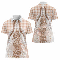 Aloha Hawaii Palaka Women Polo Shirt Beige Plumeria Lei - Polynesian Pride