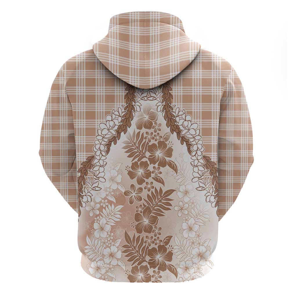 Aloha Hawaii Palaka Zip Hoodie Beige Plumeria Lei - Polynesian Pride