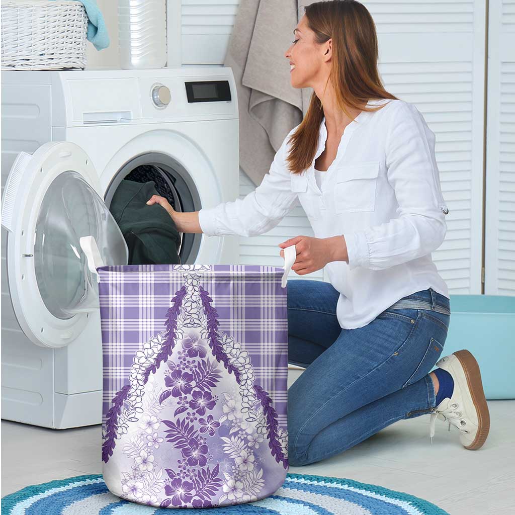 Aloha Hawaii Palaka Laundry Basket Purple Plumeria Lei - Polynesian Pride