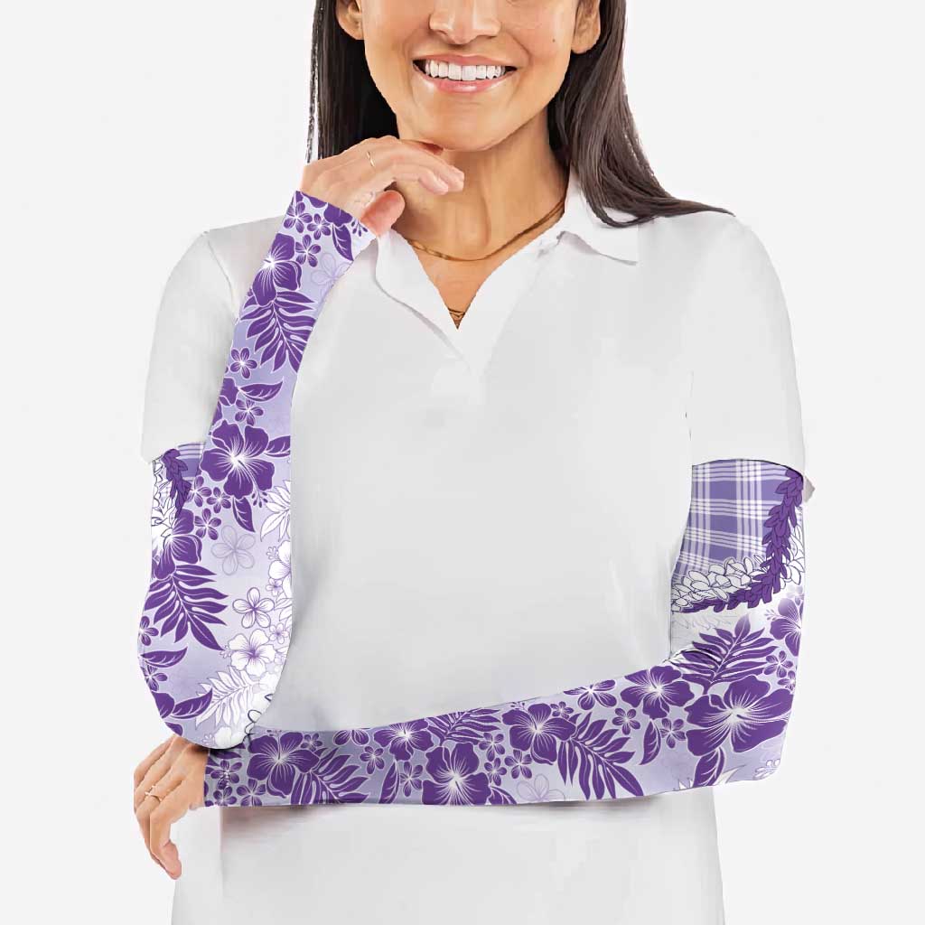 Aloha Hawaii Palaka Arm Sleeves Purple Plumeria Lei - Polynesian Pride