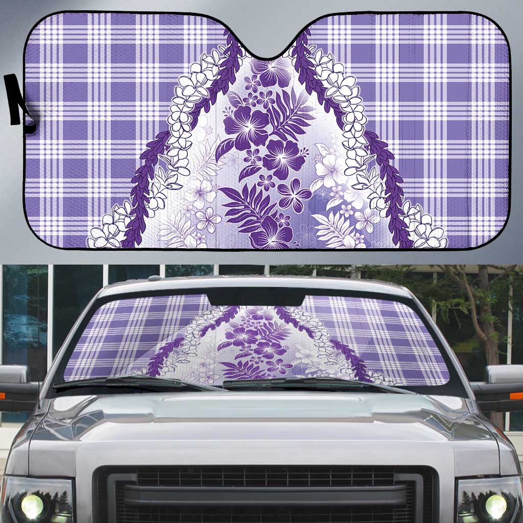Aloha Hawaii Palaka Auto Sun Shade Purple Plumeria Lei - Polynesian Pride