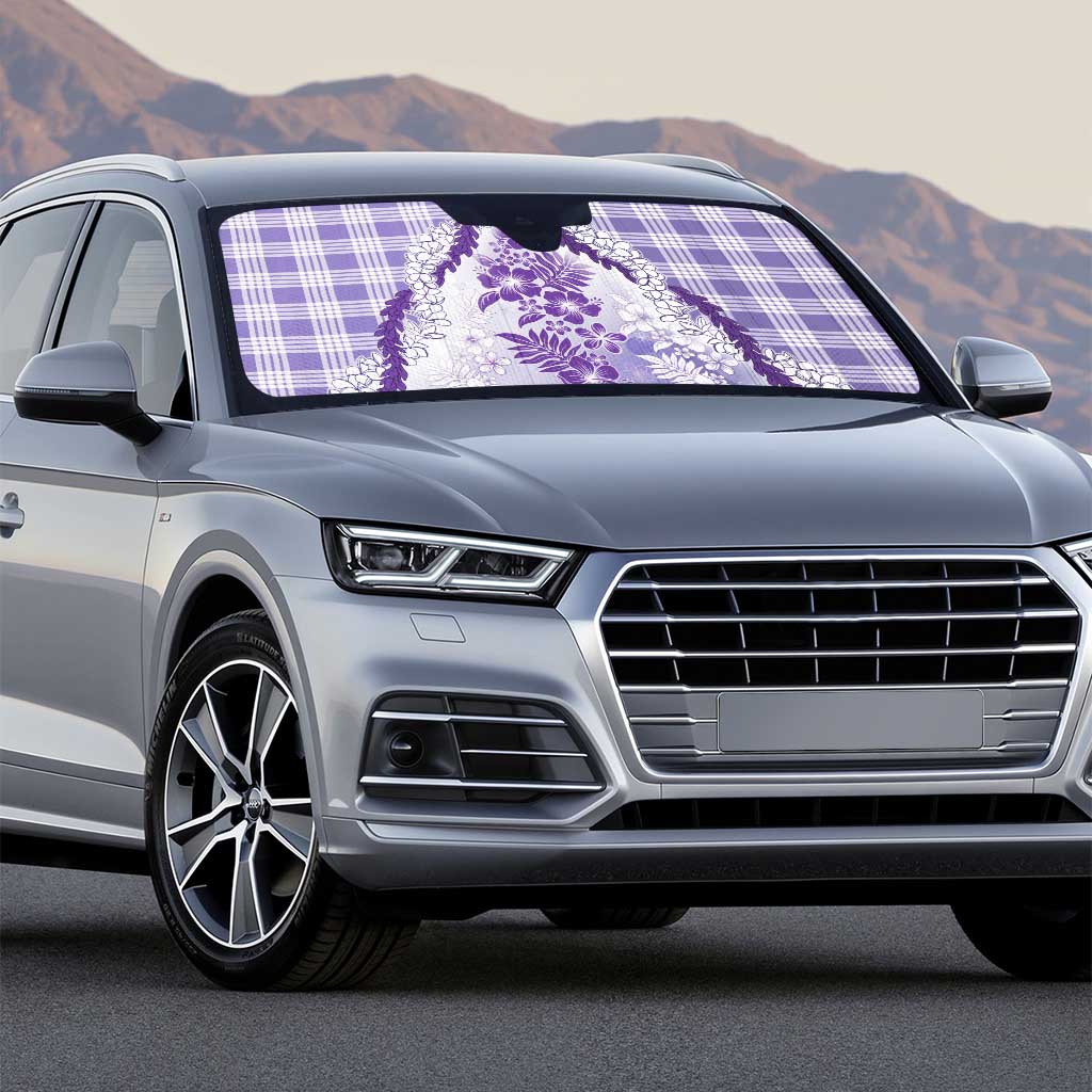 Aloha Hawaii Palaka Auto Sun Shade Purple Plumeria Lei - Polynesian Pride