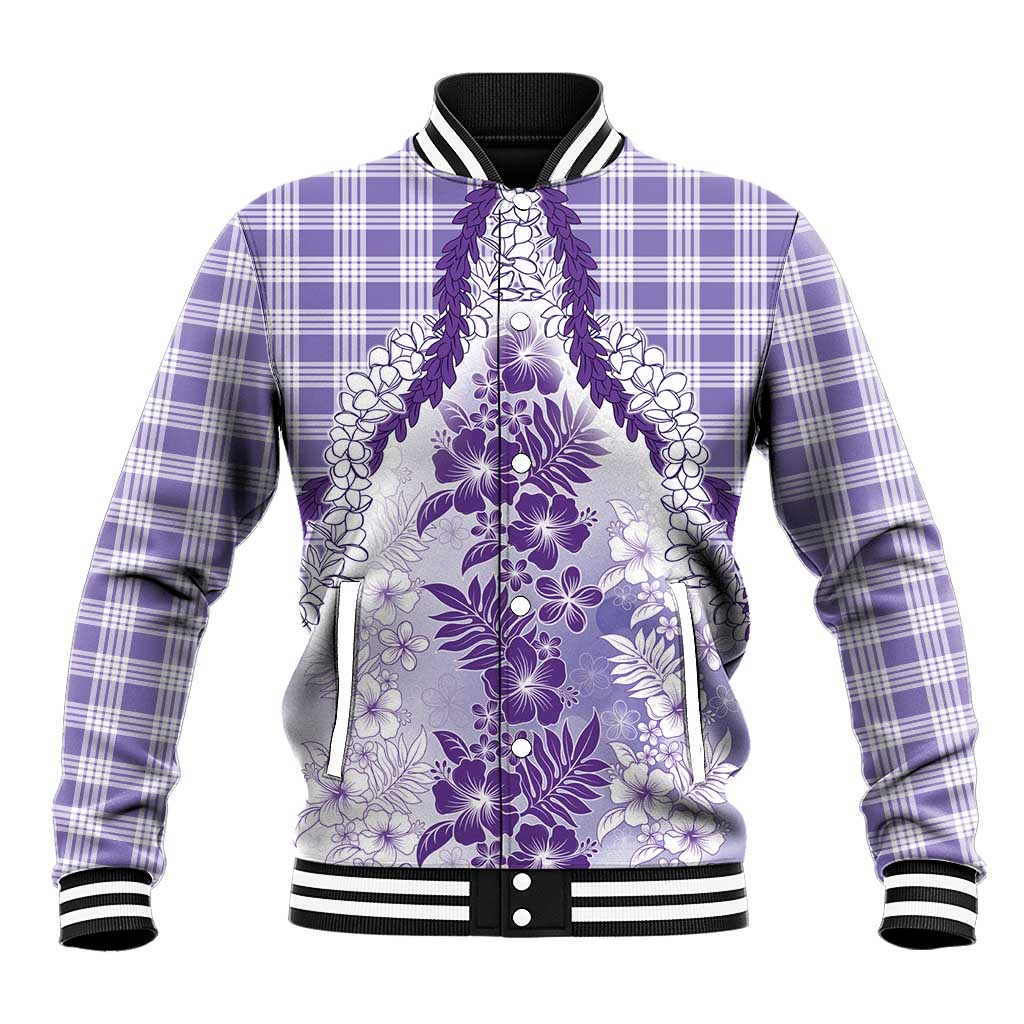 Aloha Hawaii Palaka Baseball Jacket Purple Plumeria Lei - Polynesian Pride