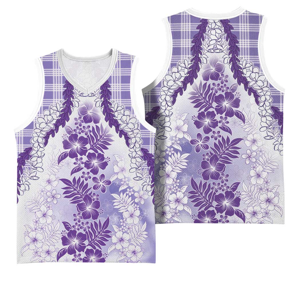 Aloha Hawaii Palaka Basketball Jersey Purple Plumeria Lei - Polynesian Pride