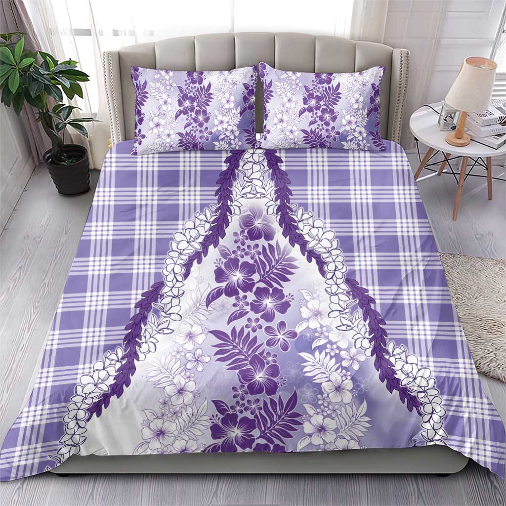 Aloha Hawaii Palaka Bedding Set Purple Plumeria Lei - Polynesian Pride