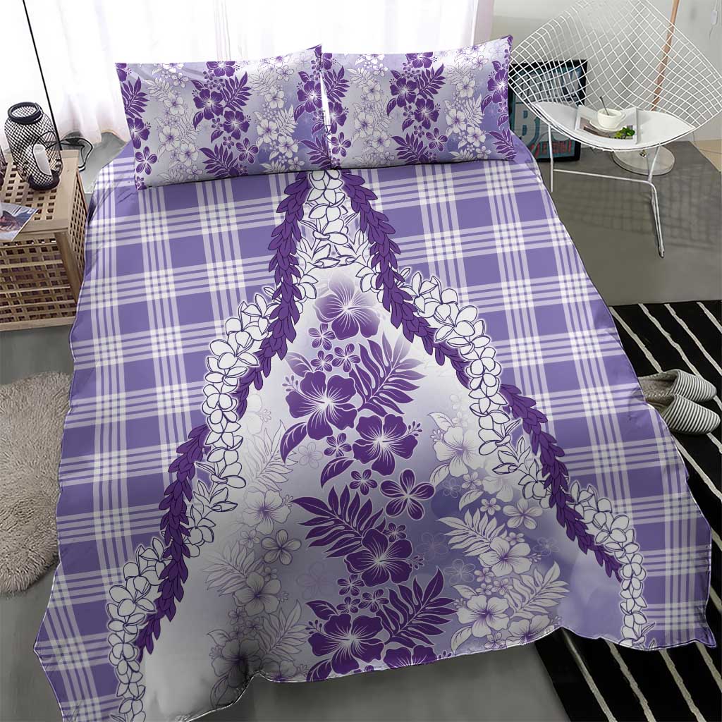 Aloha Hawaii Palaka Bedding Set Purple Plumeria Lei - Polynesian Pride