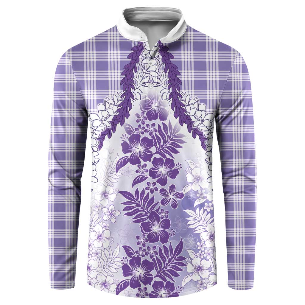 Aloha Hawaii Palaka Button Sweatshirt Purple Plumeria Lei - Polynesian Pride