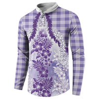 Aloha Hawaii Palaka Button Sweatshirt Purple Plumeria Lei - Polynesian Pride