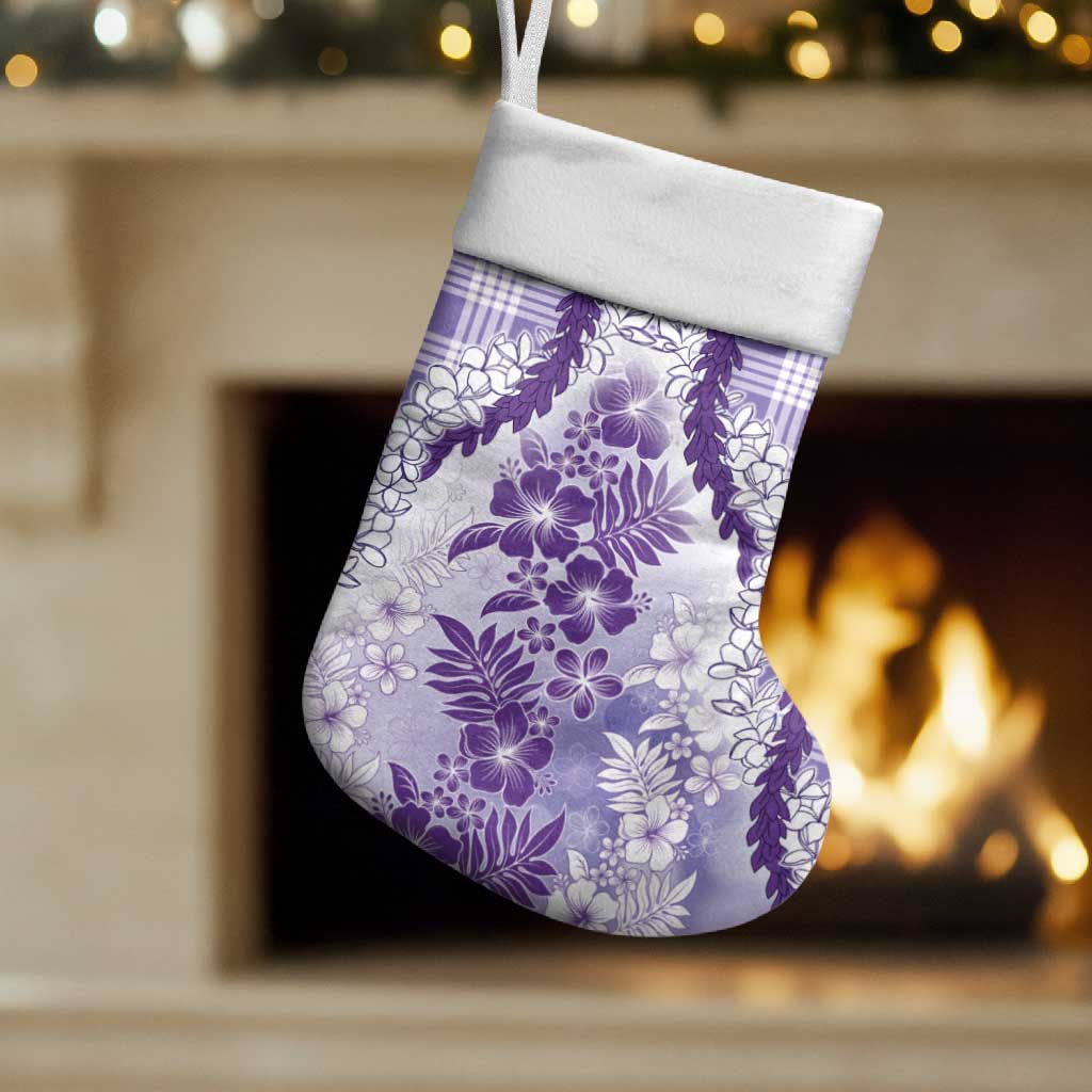 Aloha Hawaii Palaka Christmas Stocking Purple Plumeria Lei - Polynesian Pride