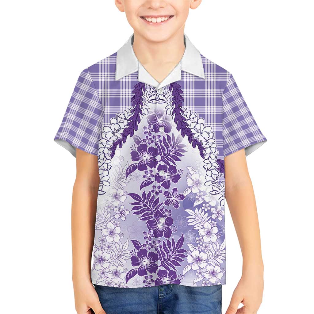 Aloha Hawaii Palaka Family Matching Long Sleeve Bodycon Dress and Hawaiian Shirt Purple Plumeria Lei - Polynesian Pride