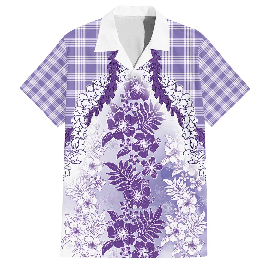 Aloha Hawaii Palaka Family Matching Off Shoulder Short Dress and Hawaiian Shirt Purple Plumeria Lei - Polynesian Pride