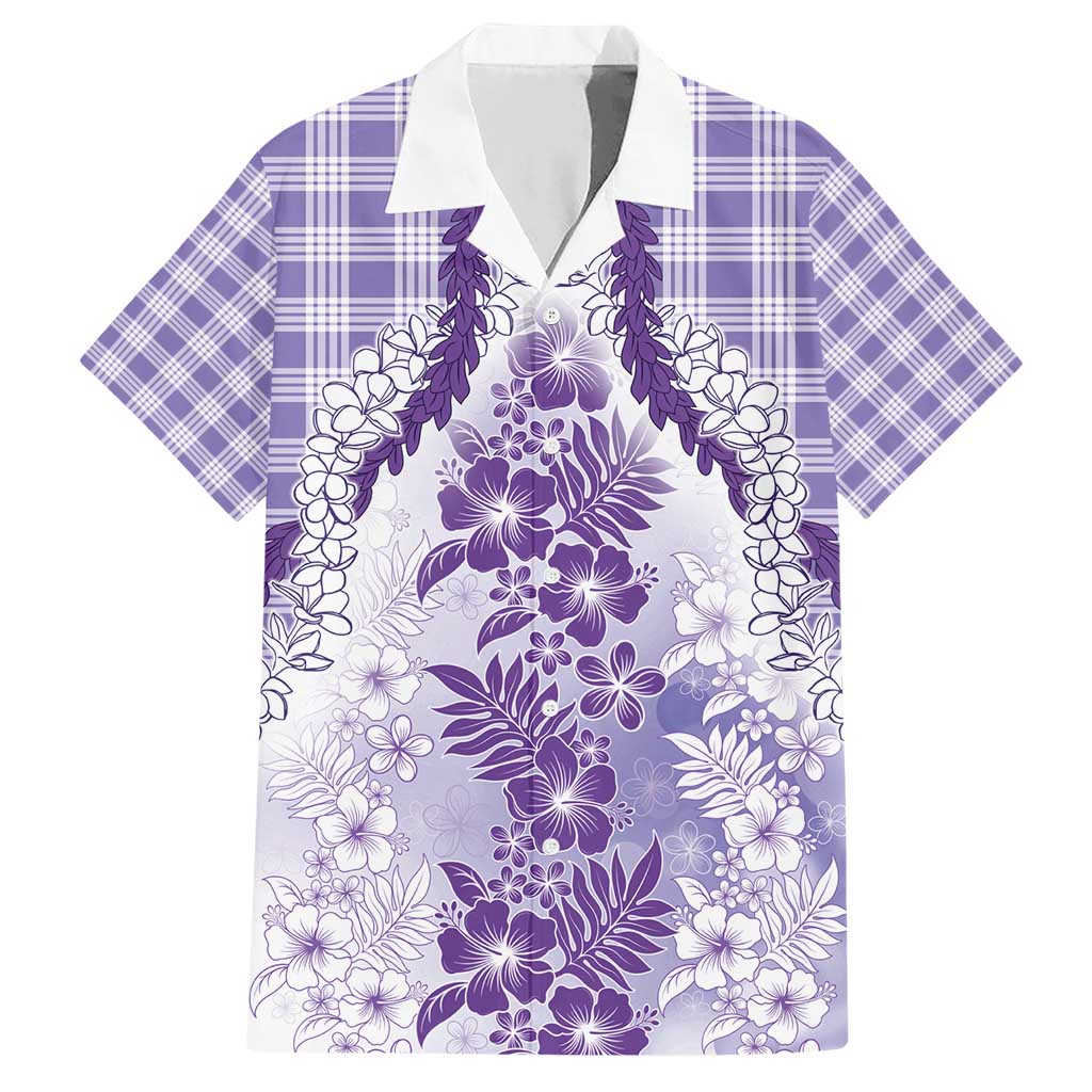 Aloha Hawaii Palaka Family Matching Short Sleeve Bodycon Dress and Hawaiian Shirt Purple Plumeria Lei - Polynesian Pride