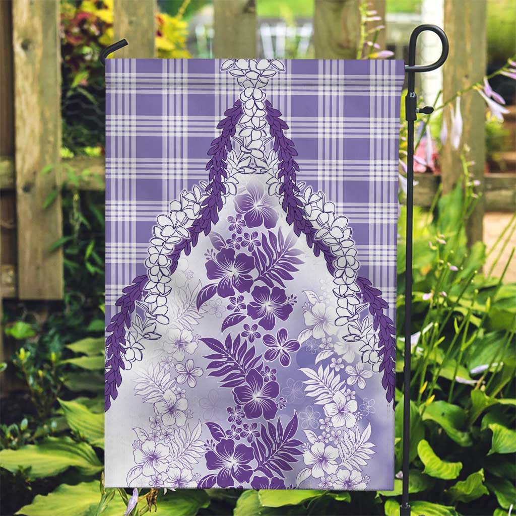 Aloha Hawaii Palaka Garden Flag Purple Plumeria Lei - Polynesian Pride