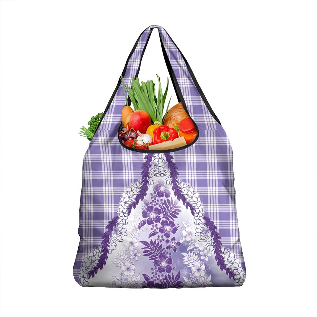 Aloha Hawaii Palaka Grocery Bag Purple Plumeria Lei - Polynesian Pride