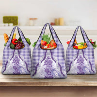 Aloha Hawaii Palaka Grocery Bag Purple Plumeria Lei - Polynesian Pride