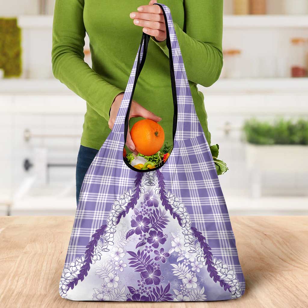 Aloha Hawaii Palaka Grocery Bag Purple Plumeria Lei - Polynesian Pride