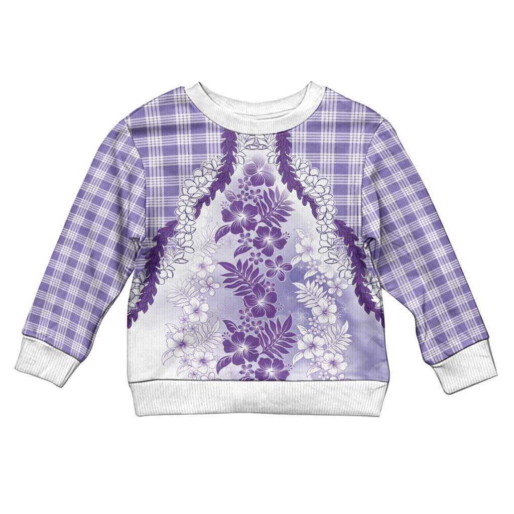 Aloha Hawaii Palaka Kid Ugly Christmas Sweater Purple Plumeria Lei - Polynesian Pride
