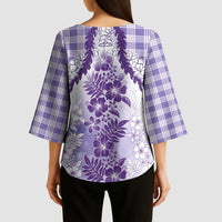 Aloha Hawaii Palaka Kimono Sleeve Blouse Purple Plumeria Lei - Polynesian Pride