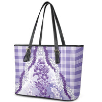 Aloha Hawaii Palaka Leather Tote Bag Purple Plumeria Lei - Polynesian Pride