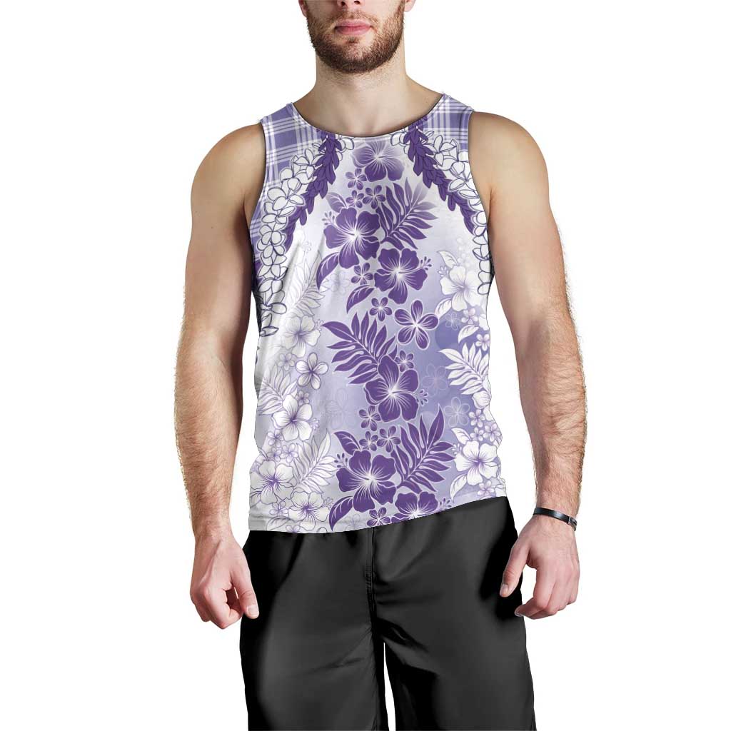 Aloha Hawaii Palaka Men Tank Top Purple Plumeria Lei - Polynesian Pride