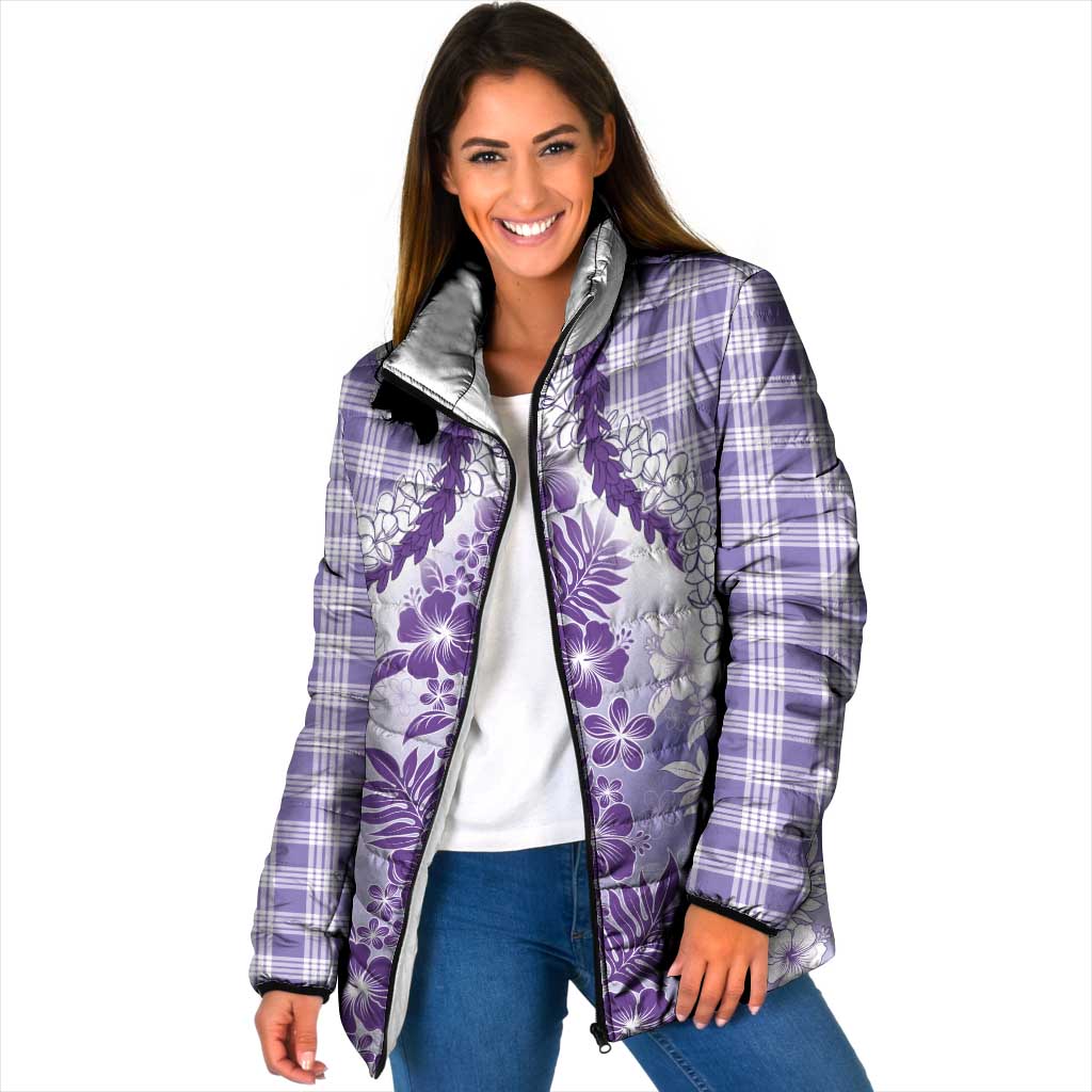 Aloha Hawaii Palaka Padded Jacket Purple Plumeria Lei - Polynesian Pride