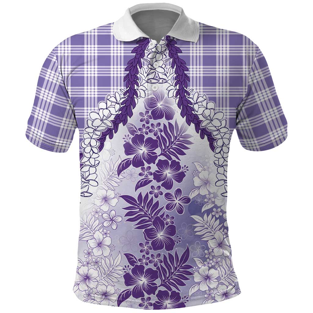 Aloha Hawaii Palaka Polo Shirt Purple Plumeria Lei - Polynesian Pride