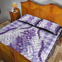 Aloha Hawaii Palaka Quilt Bed Set Purple Plumeria Lei - Polynesian Pride