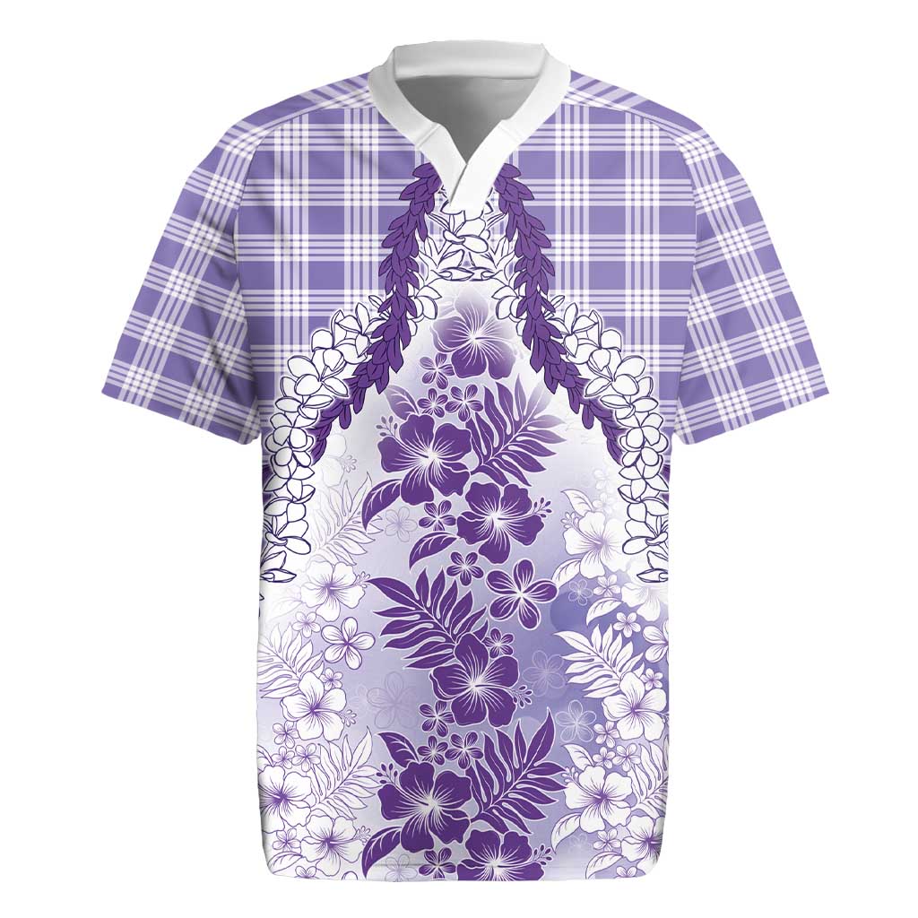 Aloha Hawaii Palaka Rugby Jersey Purple Plumeria Lei - Polynesian Pride