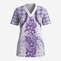 Aloha Hawaii Palaka Scrub Top Purple Plumeria Lei - Polynesian Pride