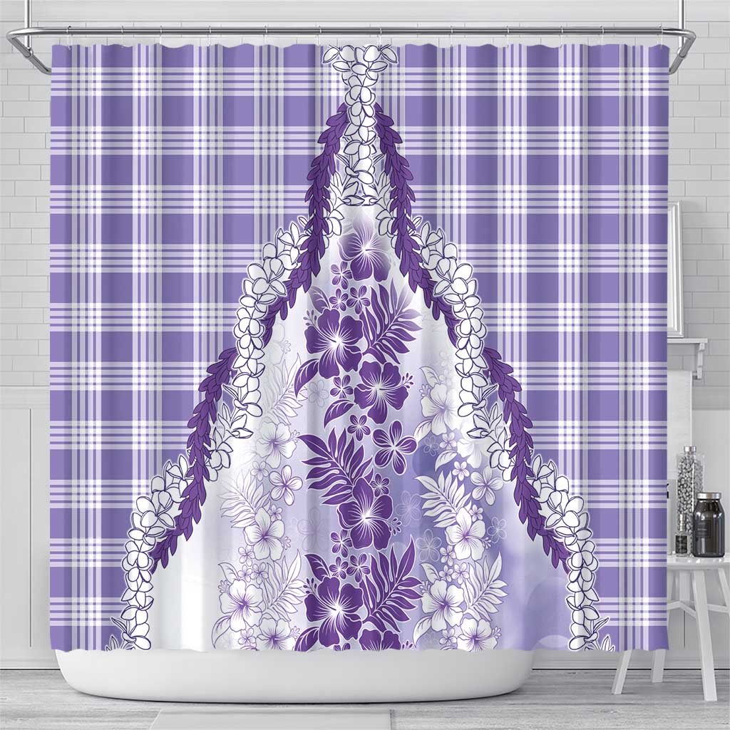Aloha Hawaii Palaka Shower Curtain Purple Plumeria Lei - Polynesian Pride