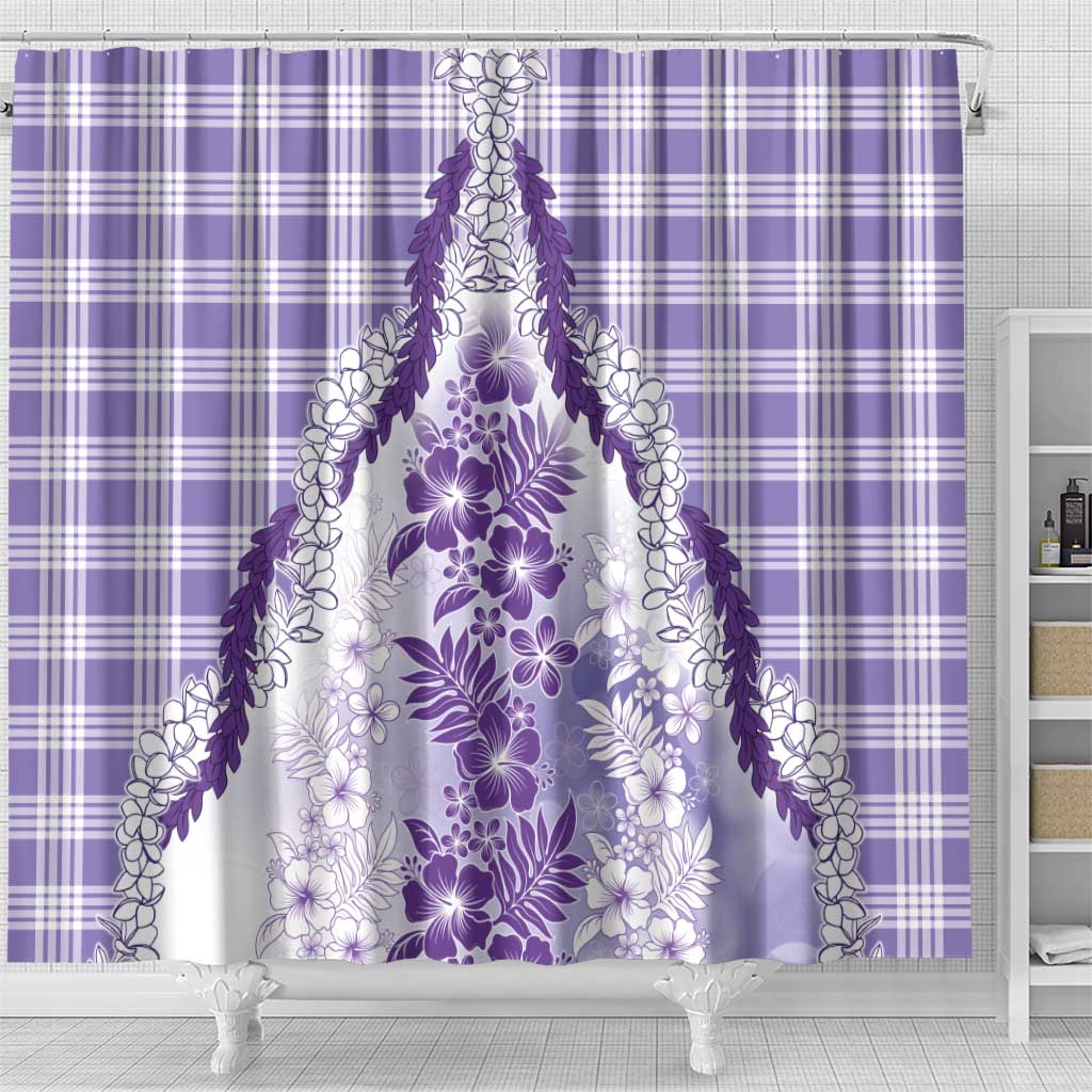 Aloha Hawaii Palaka Shower Curtain Purple Plumeria Lei - Polynesian Pride