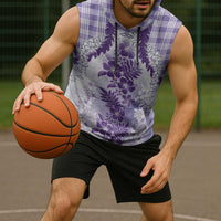 Aloha Hawaii Palaka Sleeveless Hoodie Purple Plumeria Lei - Polynesian Pride