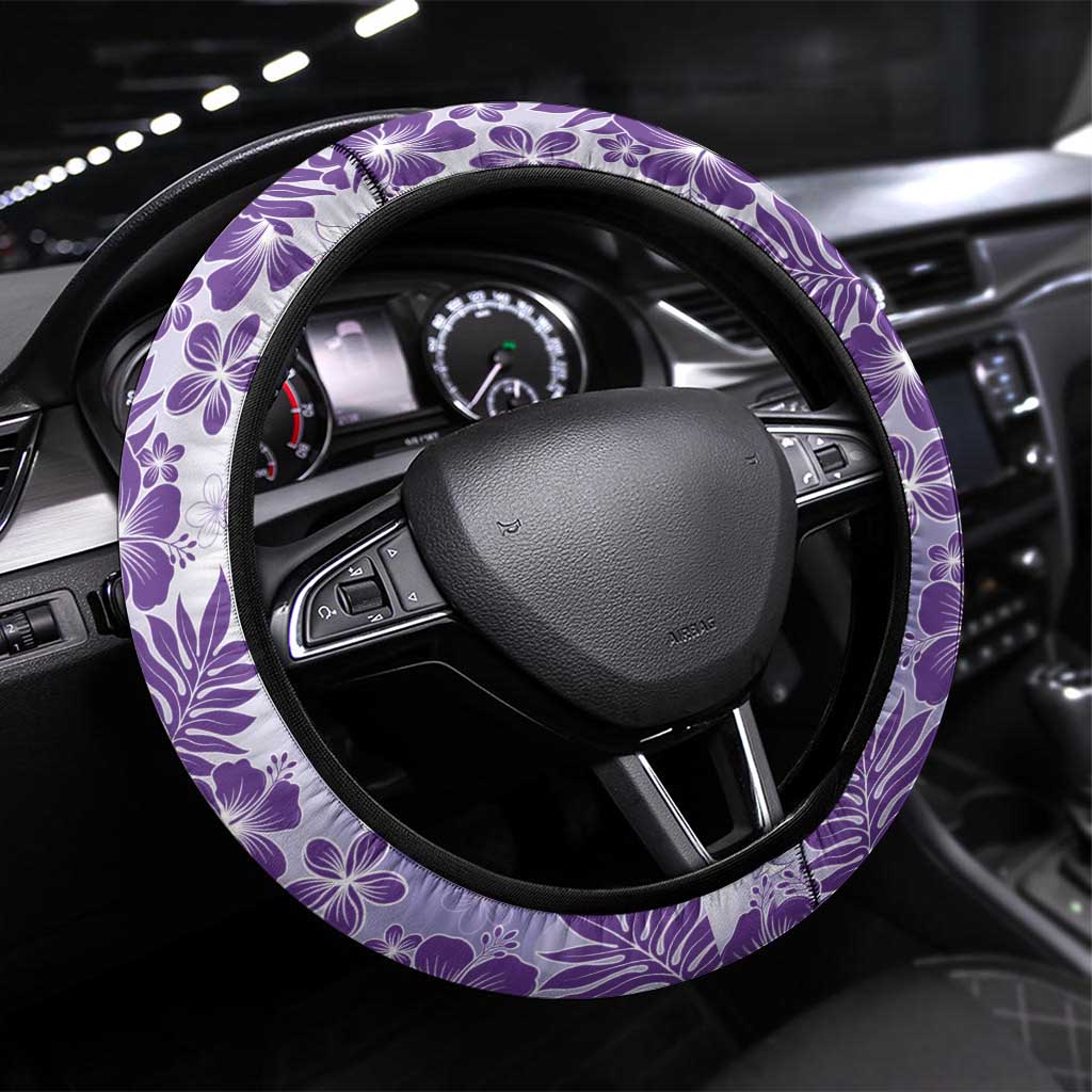 Aloha Hawaii Palaka Steering Wheel Cover Purple Plumeria Lei - Polynesian Pride