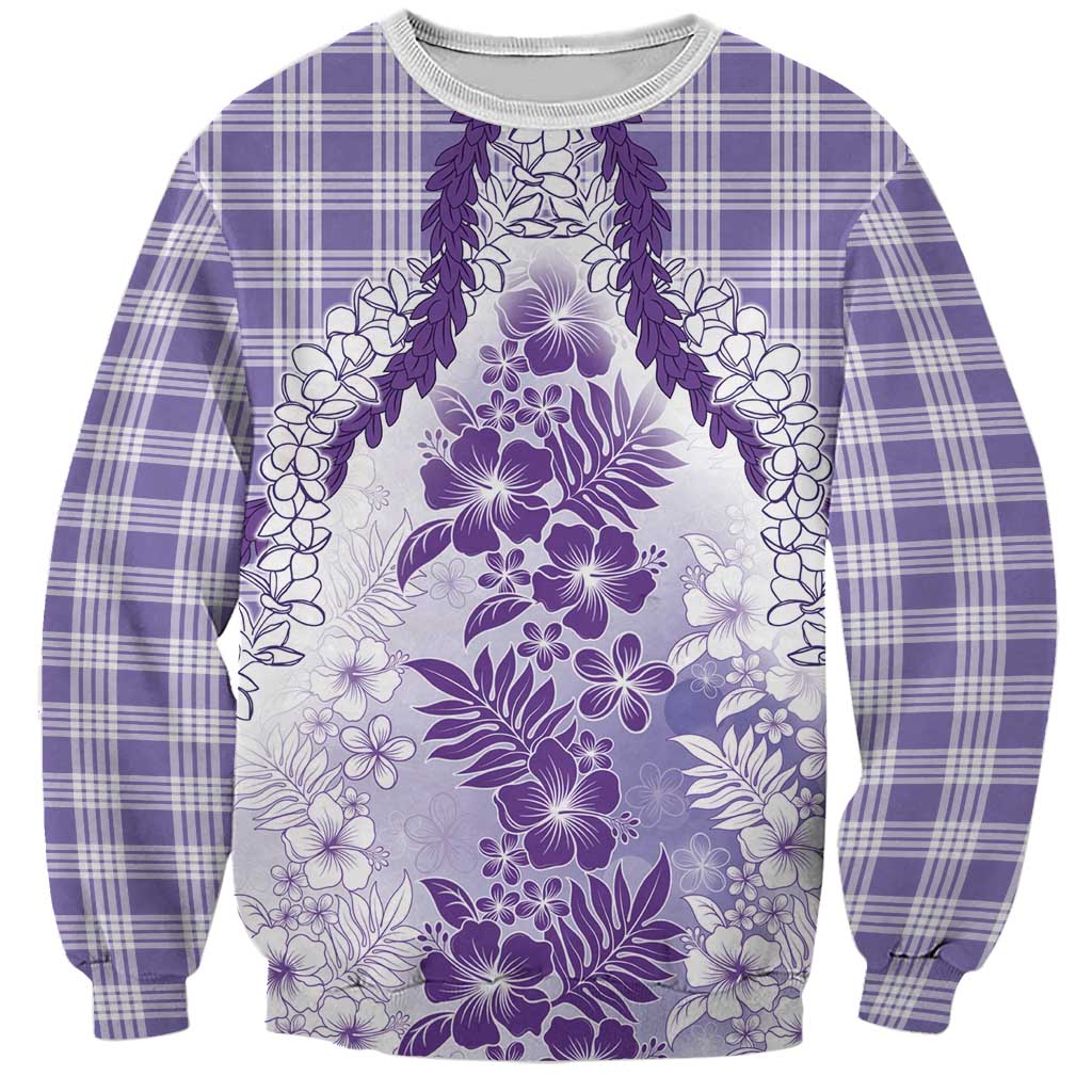 Aloha Hawaii Palaka Sweatshirt Purple Plumeria Lei - Polynesian Pride
