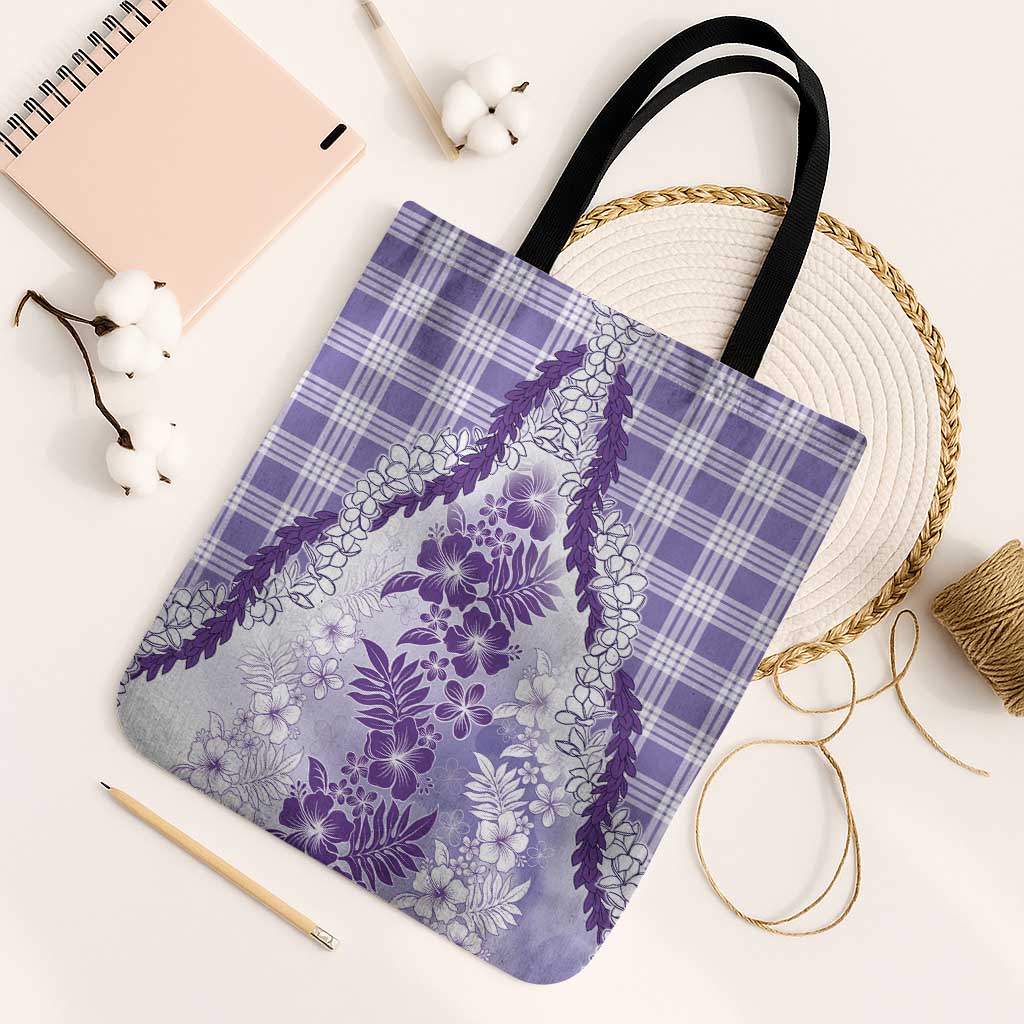Aloha Hawaii Palaka Tote Bag Purple Plumeria Lei - Polynesian Pride