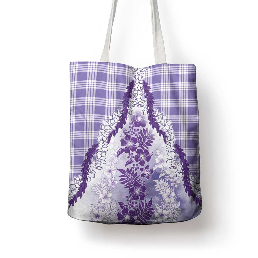 Aloha Hawaii Palaka Tote Bag Purple Plumeria Lei - Polynesian Pride